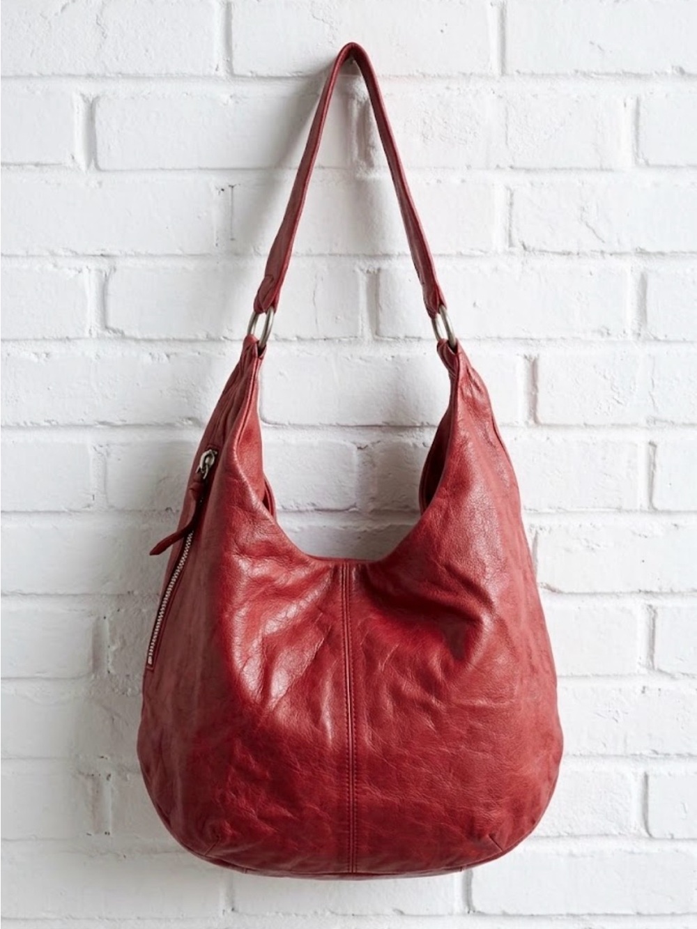 Vintage HOBO International Berry Leather Hobo Bag with Single Shoulder Strap